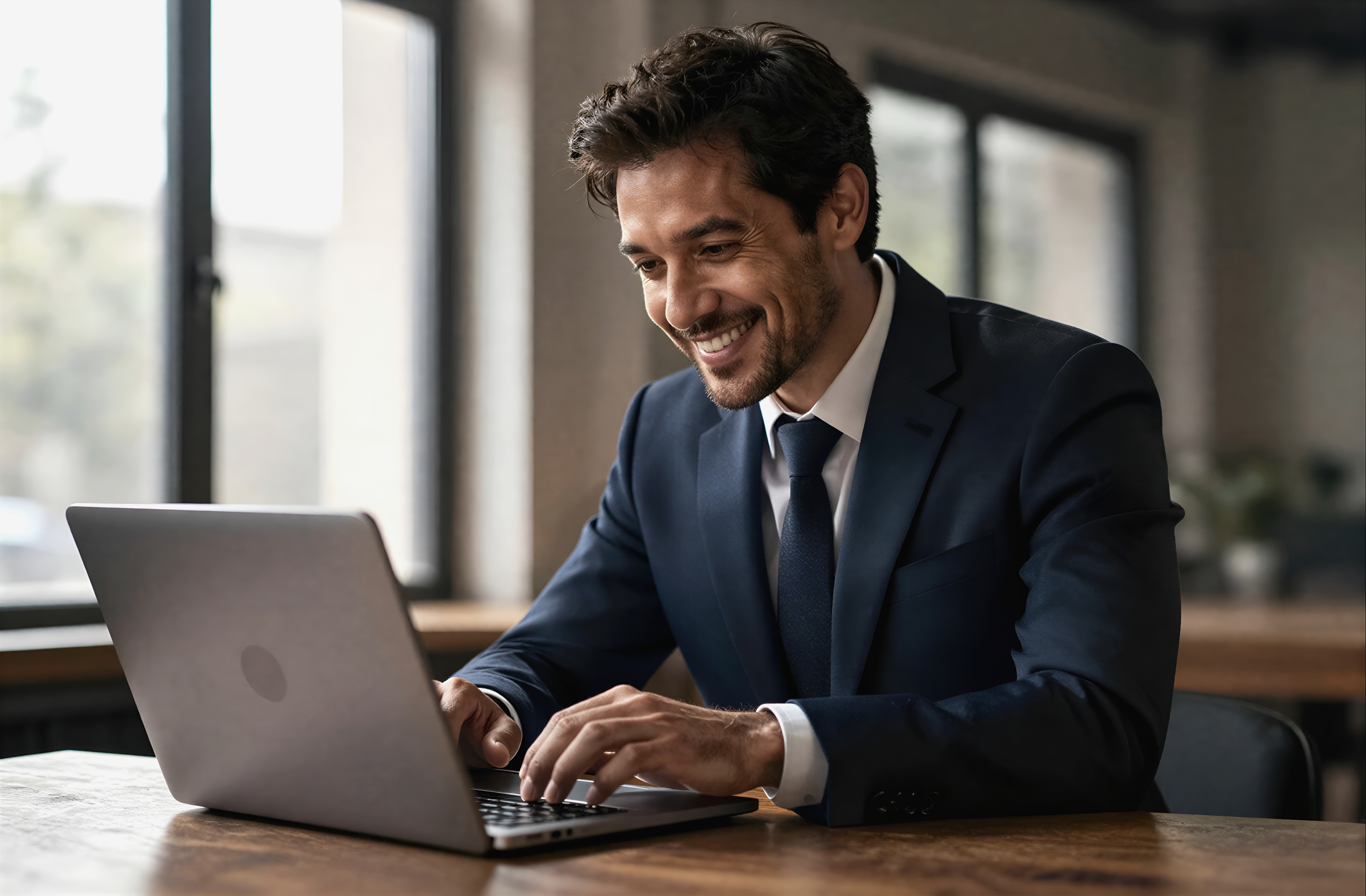 Profissional jurídico trabalhando em laptop para cobertura de audiências